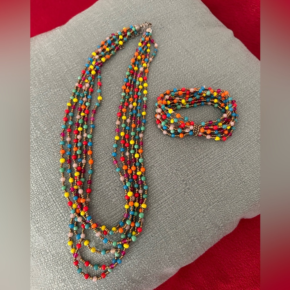 Glass Seed Bead Necklace & Bracelet Set